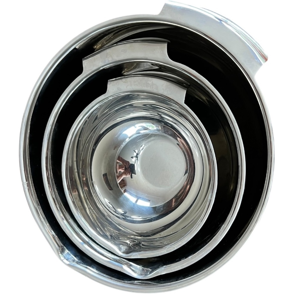 Set of 3 Crate & Barrel stainless steel nesting mixing bowls - Picture 2 of 8